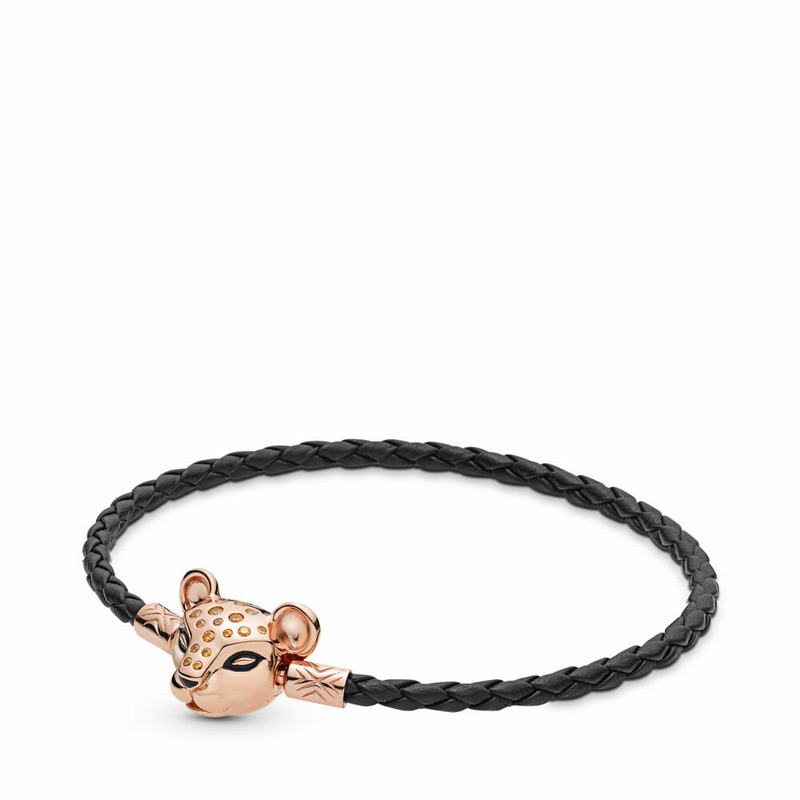 Pandora Rose™ Sparkling Lion Princess, Woven Leather Bracelet Clearance NZ (098432-DSC)